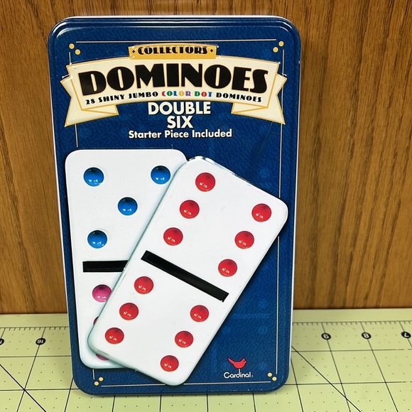 DOUBLE Six Dominoes Color Dot In Collectors Tin 28 Dominoes Cardinal - Picture 4 of 6